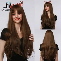 la sylphide synthetic wig long natural wavy dark brown with bangs for women cosplay party daily wig heat resistant fiber