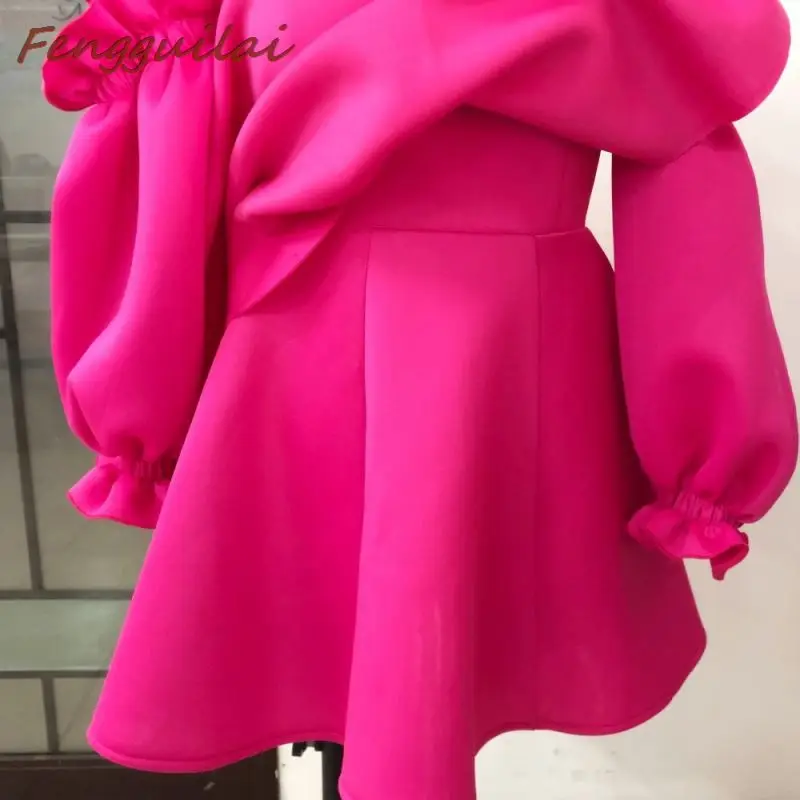 

FENGGUILAI One Shoulder Sexy Bodycon Dress Summer Women Puff Long Sleeve Solid Wrap Mini Dress Lady Casual Slim Dress 2020 New