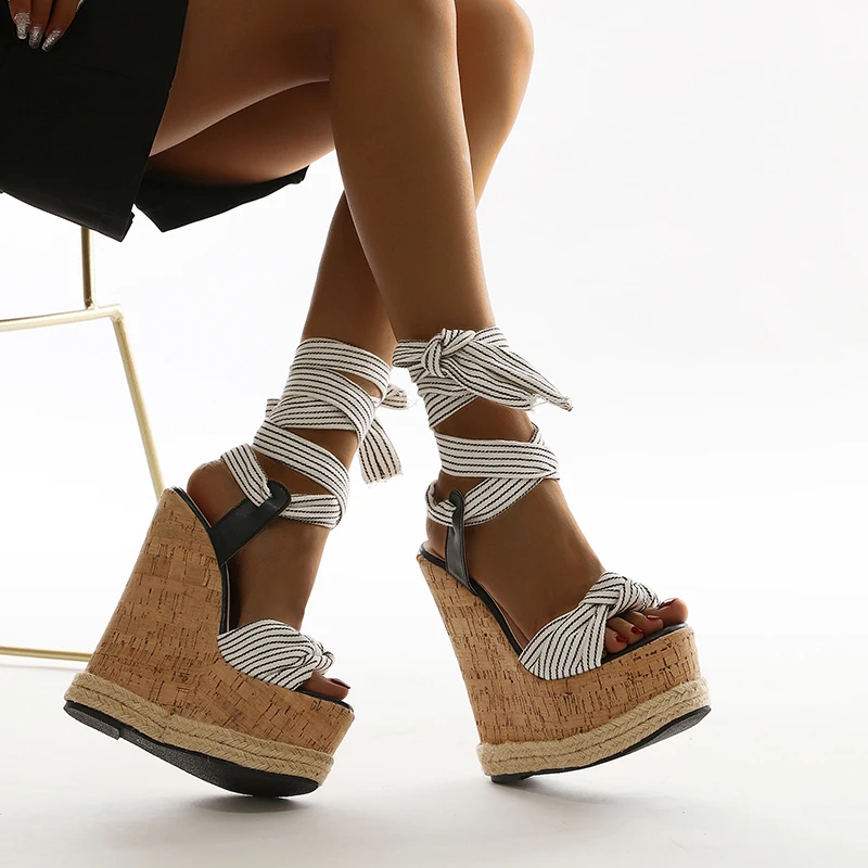 

Suollavie 2021 NEW Cross Strap Women Sandals Wedges Open Toe Ankle Strap Ladies Platform High Heels Shoes Summer Size 35-42