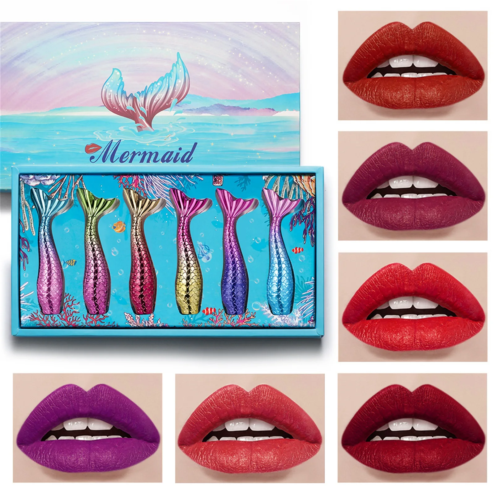 

12/6Color Mermaid Lip Gloss Matte Velvet Liquid Lipstick Makeup Long Lasting Waterproof Smooth Lip Glaze 3g Lips Cosmetic Gift