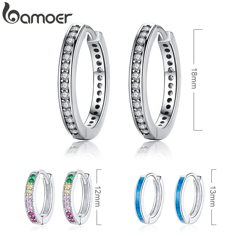 

bamoer 925 Sterling Silver CZ Simple Female Hoop Earrings Jewelry for Women Sterling Silver Jewelry PAS456