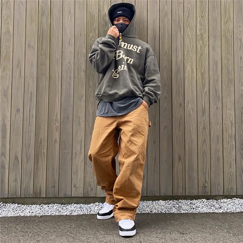 

Spring 2021 Fashion Sweater for Men and Women Kanye Meichao Letters Foaming Washing High Street Print Hooded Sweatshirt