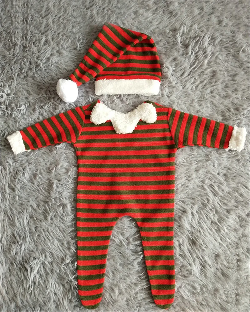 Accesorios de fotograf&iacute;a para beb&eacute; reci&eacute;n nacido, gorro de punto + pelele, accesorios de fotograf&iacute;a, Navidad, Santa Claus, Cosplay, utiler&iacute;a para sesiones de estudio-2