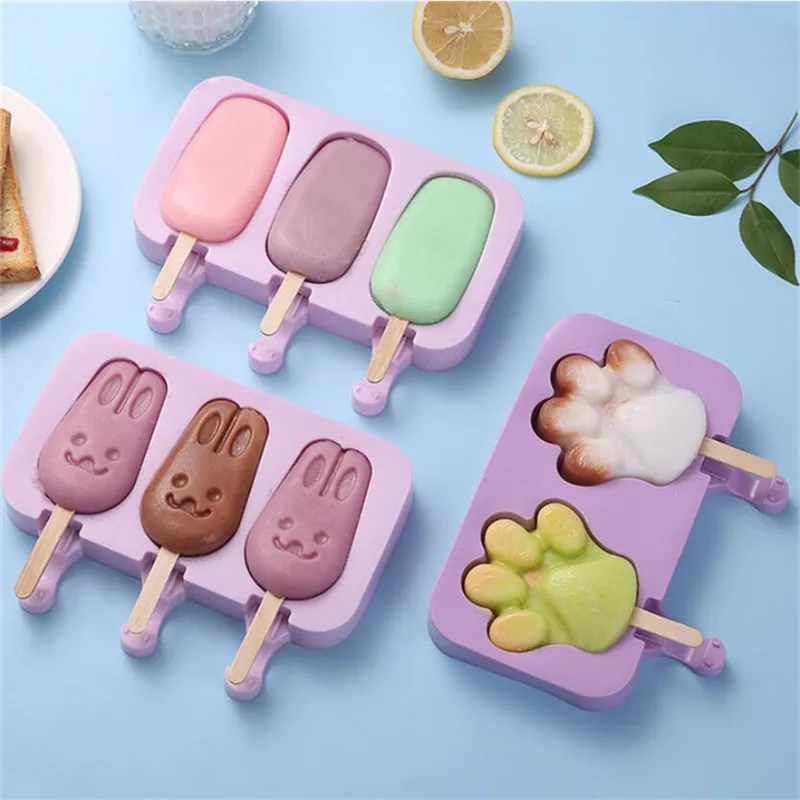 

Silicone Ice Cream Mold Popsicle Molds Ice Cube Tray DIY Homemade Cartoon Ice Cream Popsicle Ice Pop Maker Mould+Stick Summer