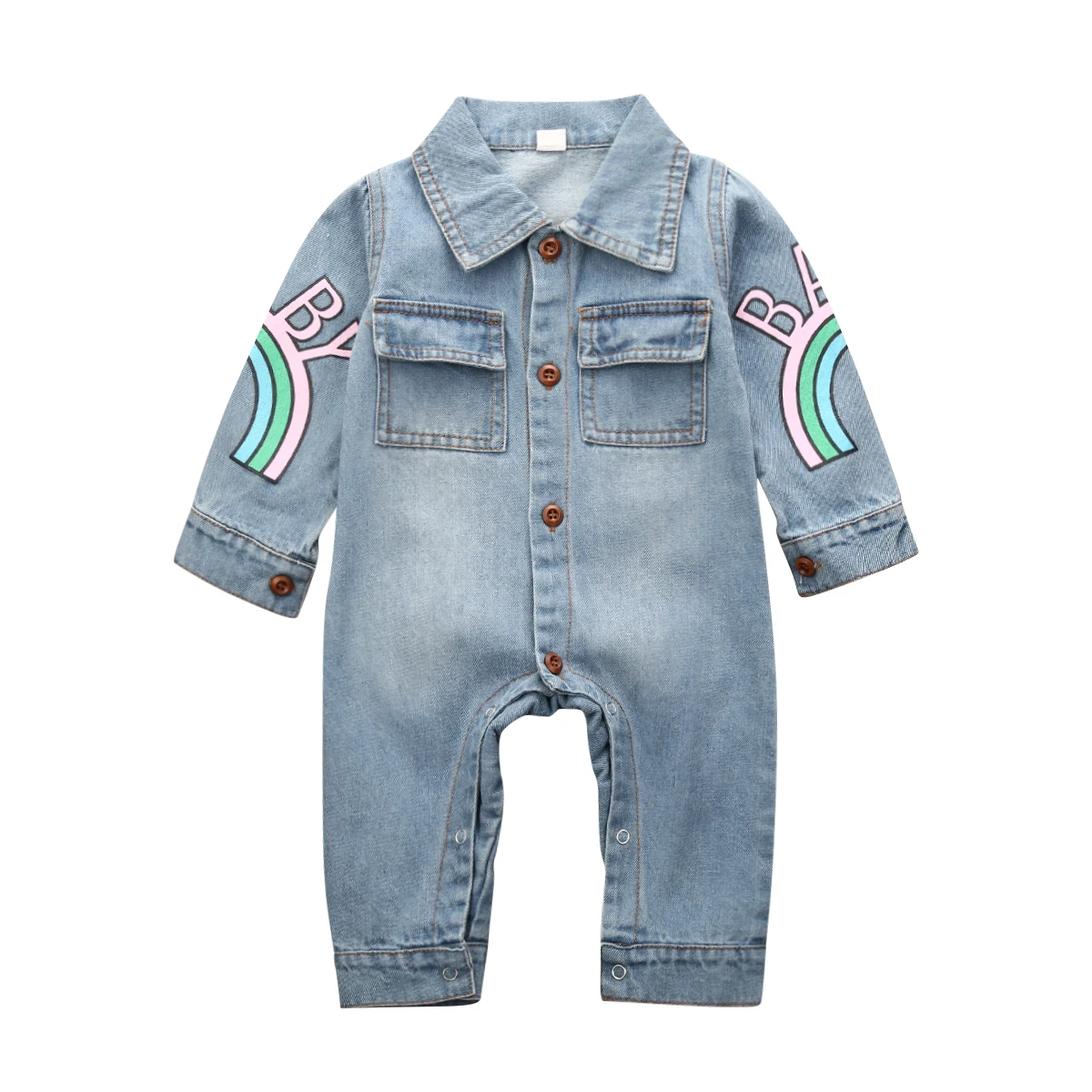 Toddler Newborn Baby Boy Clothes Kid Cartoon Giraffe Print Denim Fabric Romper Jumpsuit Autumn Winter Outfit 0-18months |