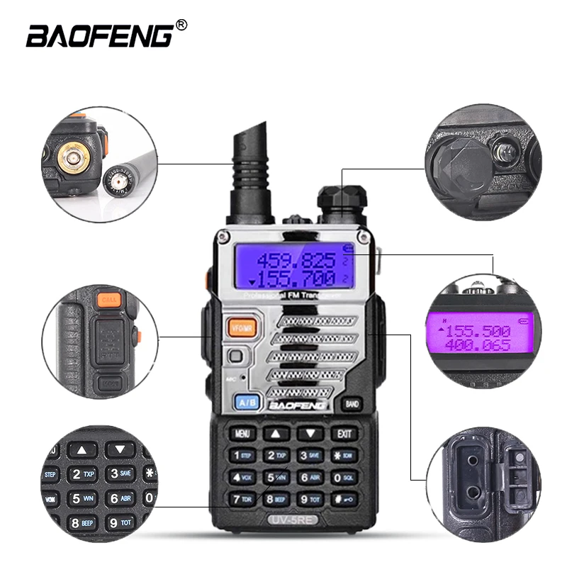 2021 Baofeng UV-5RE Walkie-Talkie 5W Handheld portable Scanner Screen display Radio Dual Band Cb Ham Radio Transceiver