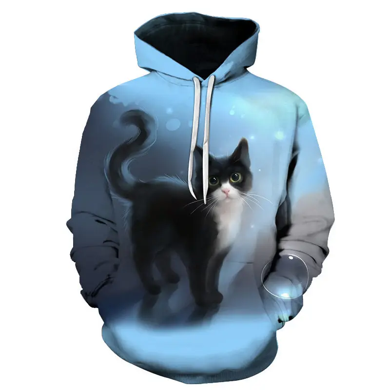

2021 men and women new cute cat personality anime cartoon 3D drawing hoodie thin sweatshirt fashion parent-child wear