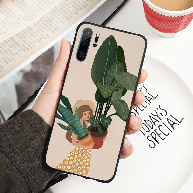 

Cartoon cute cat painting girl Phone Case For Huawei honor Mate P 10 20 30 40 i 9 8 pro x Lite smart 2019 nova 5t