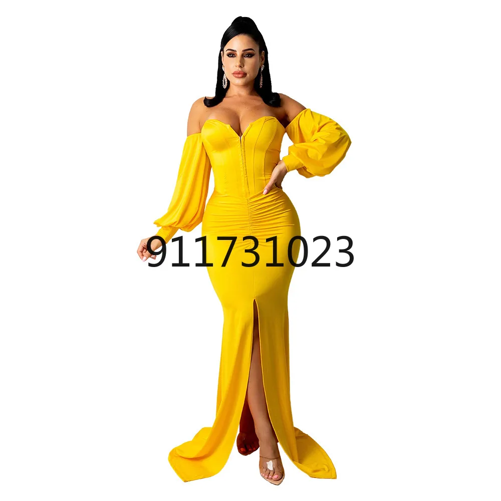 African Dresses for Women Spring and Autumn Long Sleeve Solid Color Dress Maxi Clothes | Тематическая одежда и униформа