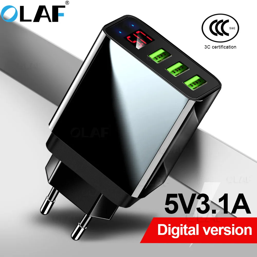 Зарядное устройство OLAF с 3 портами USB светодиодный дисплей штепсельная вилка