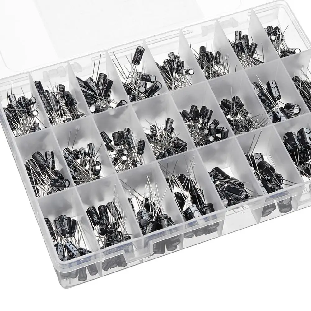 

500Pcs 0.1Uf-1000Uf 24Values Aluminum Electrolytic Capacitors 16-50V Mix Electrolytic Capacitor Assorted Kit And Storage Box