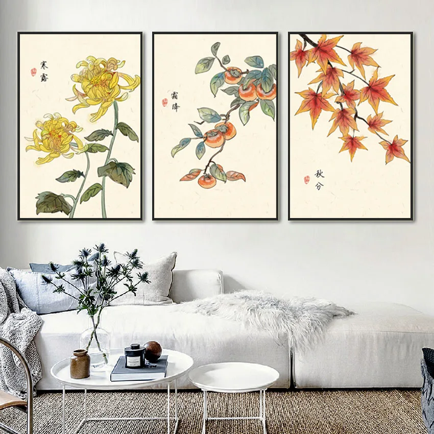 Традиционный китайский стиль растения холст картины стены Искусство Хризантема