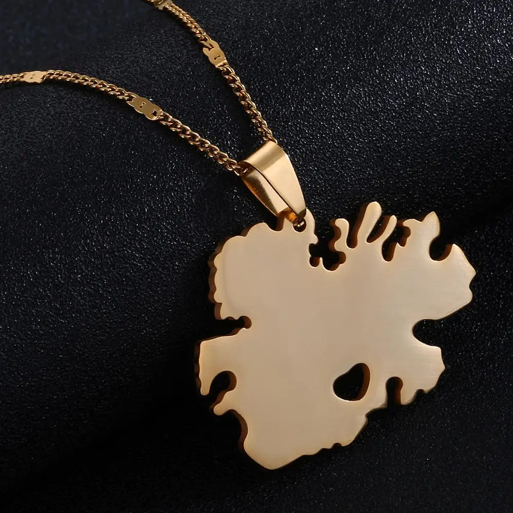 

Stainless Steel Antigua Map Pendant Necklaces Gold Color Map Heart Chain Jewelry