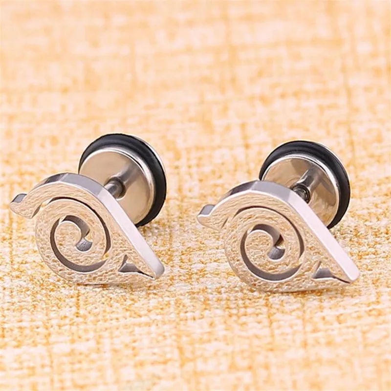 Одна пара модных мужских аниме-сережек из нержавеющей стали полые