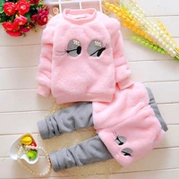 baby girl autumn and winter suit smiley print cartoon plus velvet thickening casual cotton sports t shirt childrens two piece