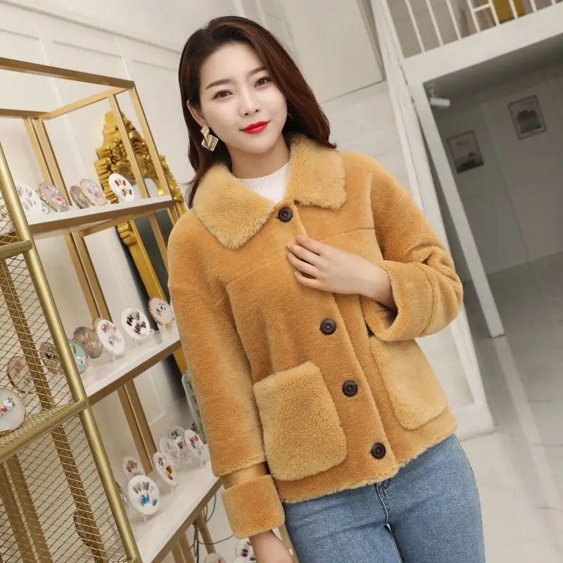 

2019 Autumn Winter Women Real Sheep Shearing Coat Female Natural Fur Lamb Fur Wool Jacket Genuine Woolen Outerwear Manteau Femme S30
