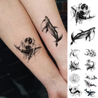 waterproof temporary tattoo sticker whale ocean moon flower bow and arrow black tatto realistic body art tatoo man woman child