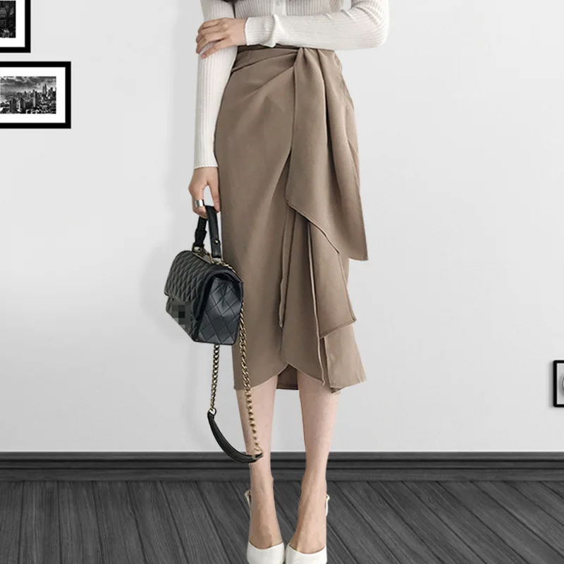 

Весенняя и новогодняя тонкая юбка средней длины с завышенной талией, необычная яркая Однотонная юбка для женщин, 2021