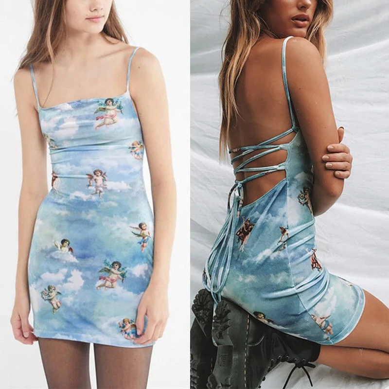 

Новинка, летнее элегантное пикантное женское платье без бретелек с принтом Купидона, Бандажное облегающее вечернее мини-платье без рукавов...
