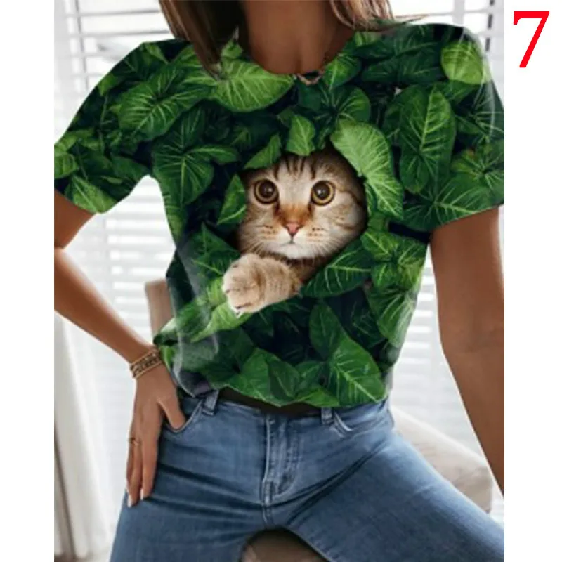 

Men's Women's Animal Cat 3D Printing Round Neck T-shirt Funny Short Sleeve Top Retro Pullover Casual Fashion 2021