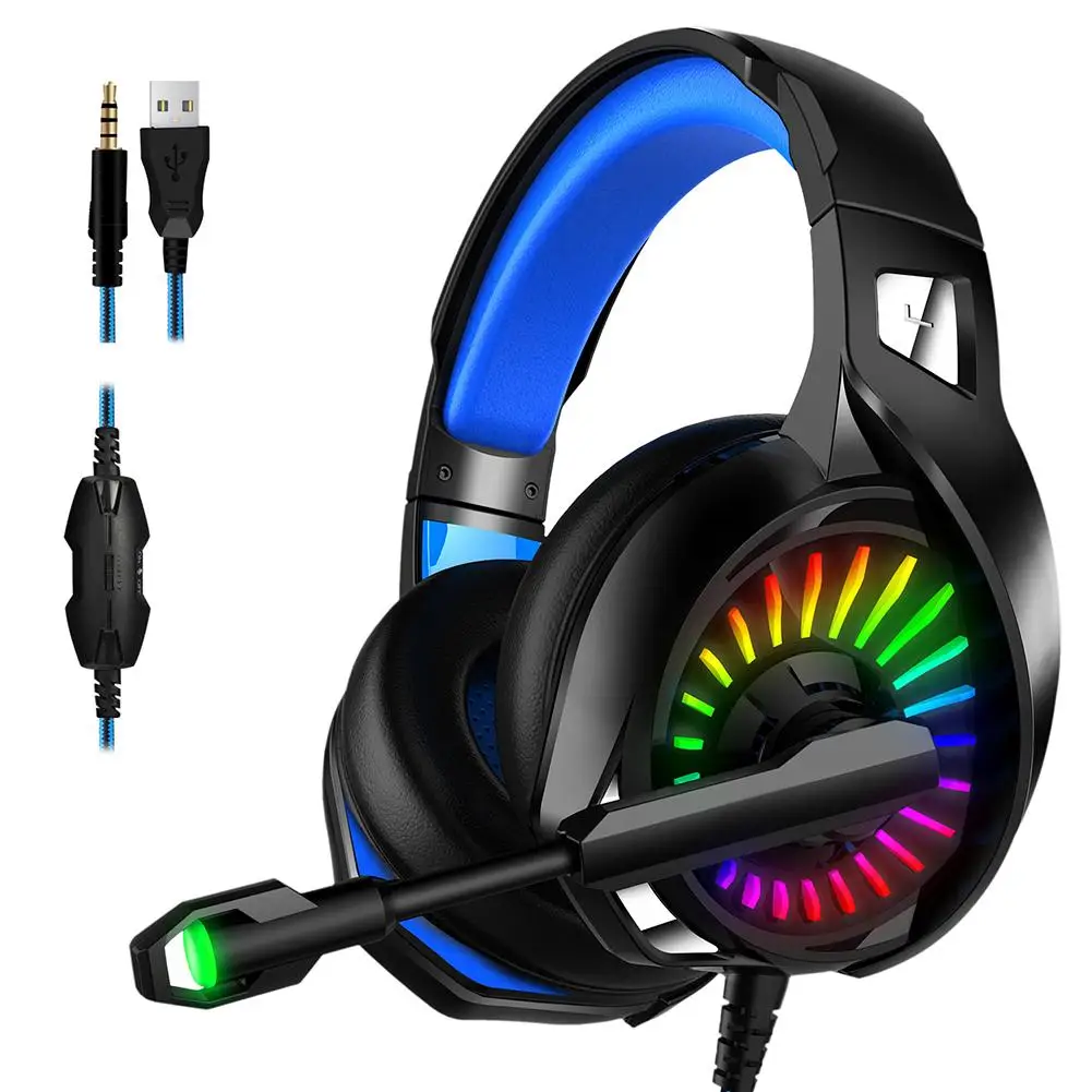 Проводные Игровые наушники с RGB подсветкой гарнитура микрофоном для
