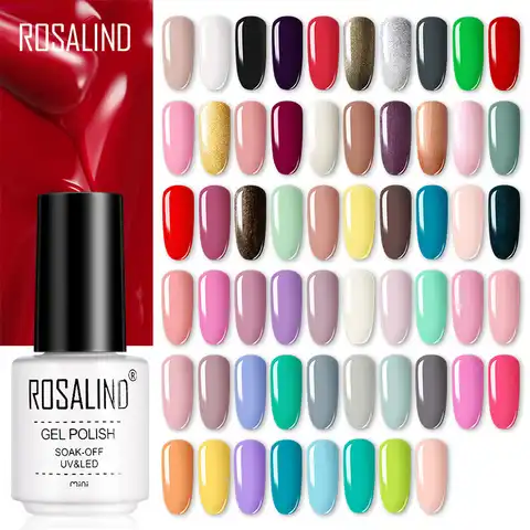 Полуперманентный Гель-лак ROSALIND для ногтей, для ногтевого дизайна, 89 цветов, чистый лак, базовая база, верхняя, СВЕТОДИОДНЫЙ УФ-гель