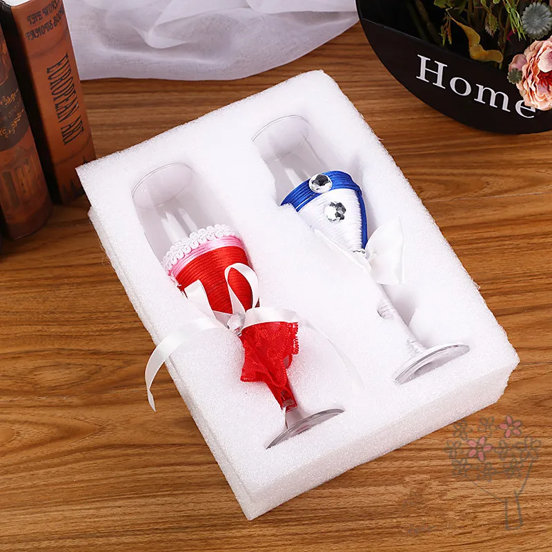 1 пара свадебных бокалов для невесты розовые бокалы цвета шампанского с веревкой