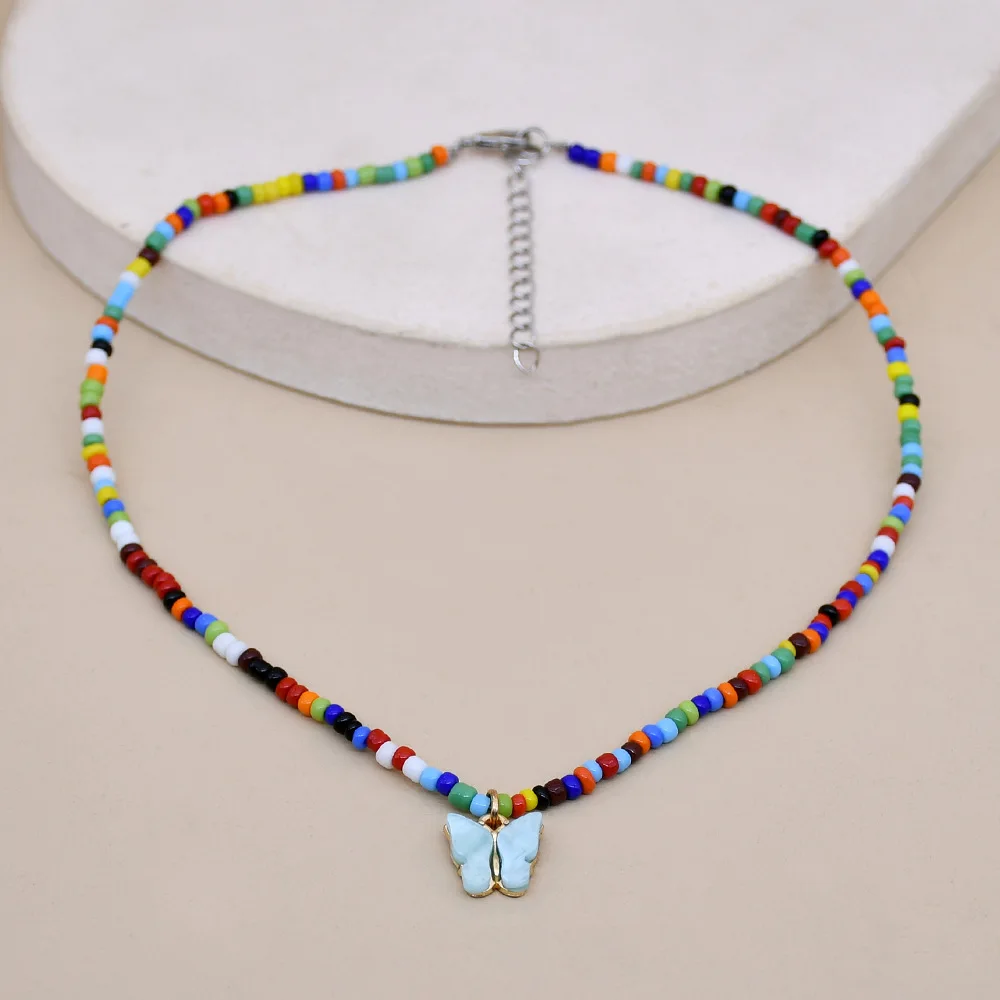 

Cute Bow Pendant Color Rice Bead Women's Necklace Student Girlfriend Charm Female Choker Clavicle Chain Girl Jewelry