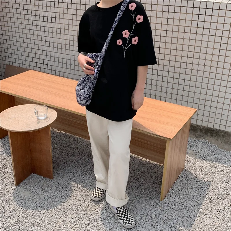 

Summer Short-Sleeved Floral Embroidery Pullovers Basewear Chic 2021 Loose Hot Tops Casual Tee Gentle T-shirts