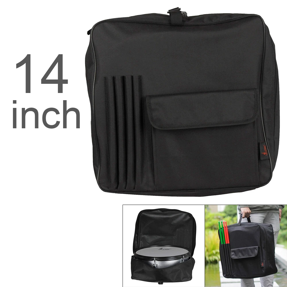 

14 Inch 600D Oxford Cloth Portable Snare Drum Backpack with Drumsticks Pocket Instrument Bag lightweight Waterproof Black