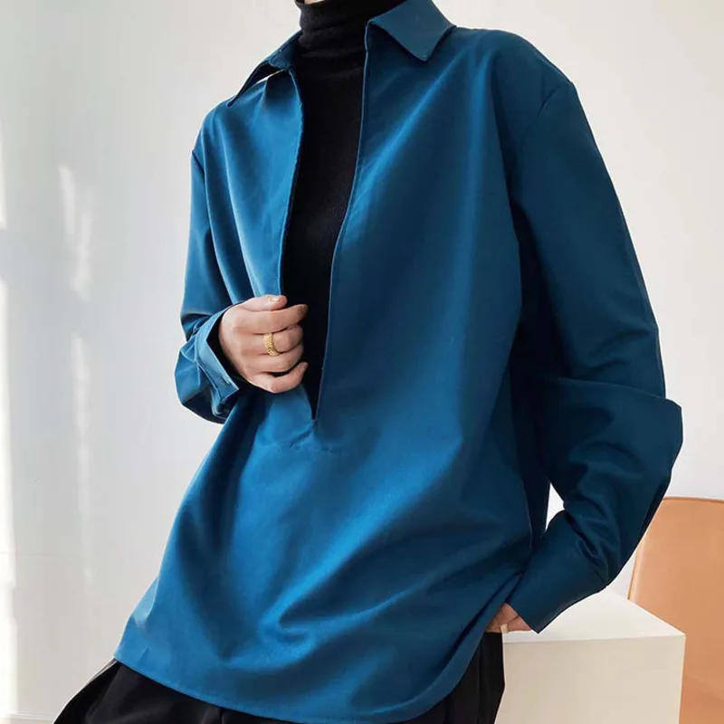 

SHENGPALAE Women White Elegant Black Spliced Big Size T-shirt New V-Neck Long Sleeve Fashion Tide Spring Autumn 2021 1DD5602