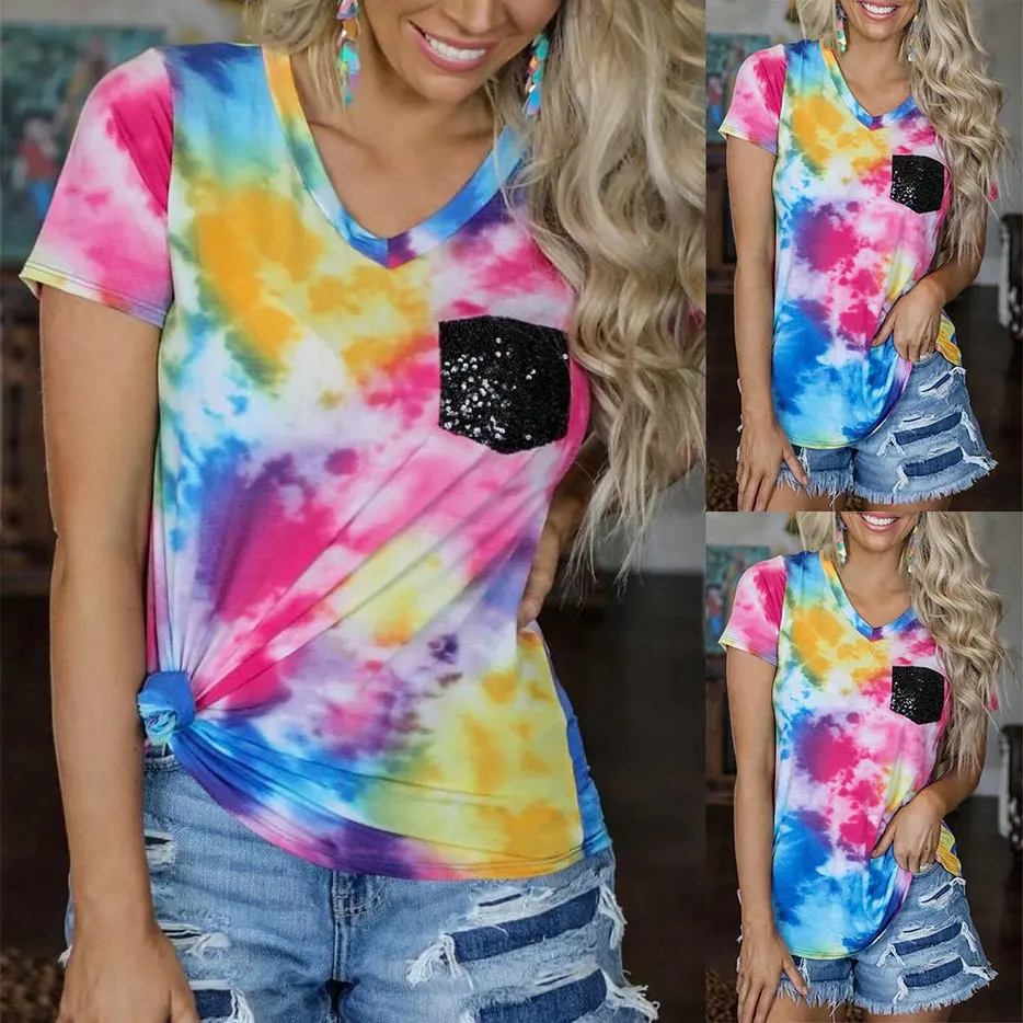 Летние футболки для девочек с v образным вырезом сверху девушек короткими