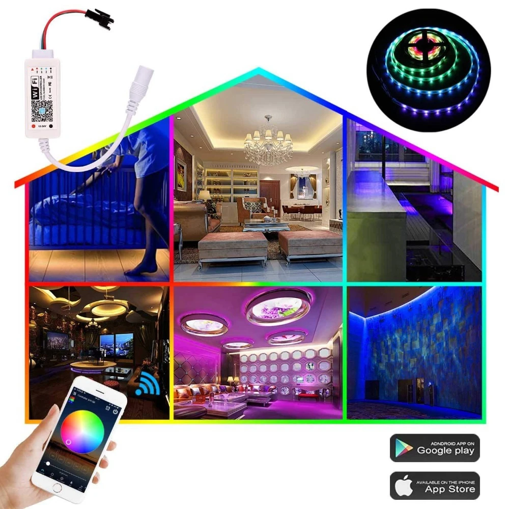 

DC12-24V LED Controller Mini WIFI WS2811 1903 RGB LED Strip Light ControllerGoogle Phone Smart Voice IOS/Android APP Contro