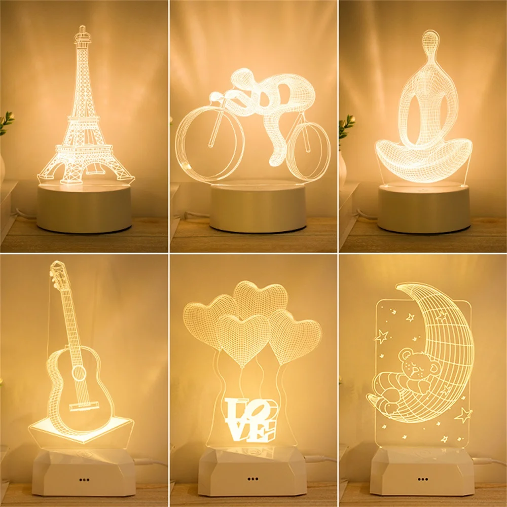 

Creative 3D Night Lamp Acrylic Desktop Nightlight Holiday Gift Home Decorative Night Lamp Bedroom Bedside Table Lamp