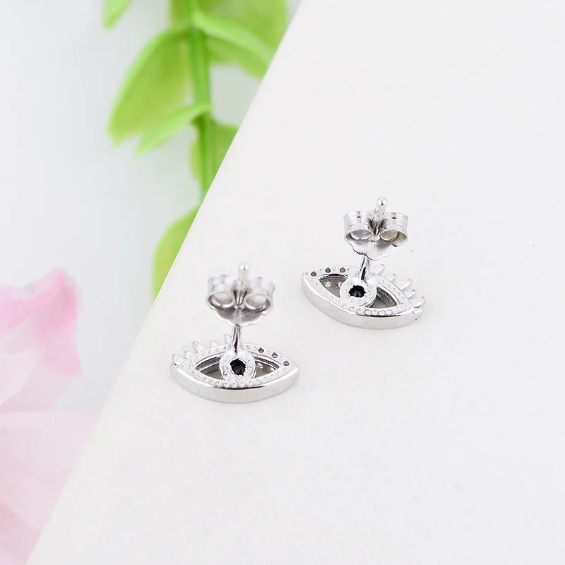 Женские и детские серьги гвоздики из 100% серебра 925 пробы с черным цирконием