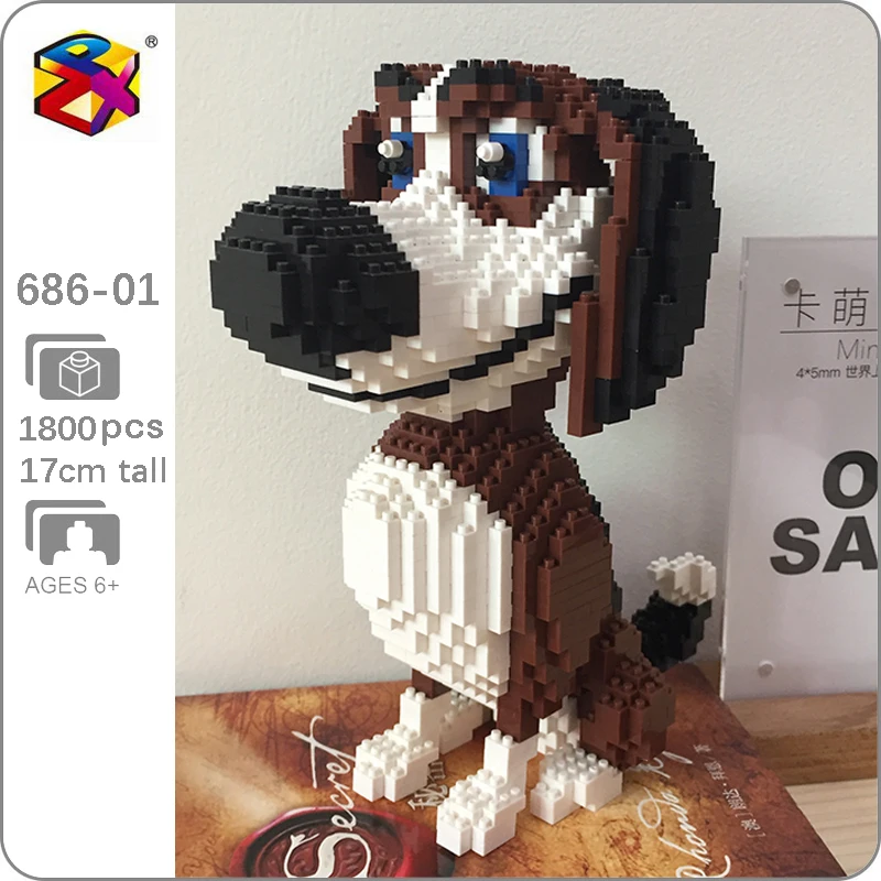 

PZX 686-01 Beagle Hound Dog Brown Animal Pet 3D Model 1800pcs DIY Mini Diamond Blocks Bricks Building Toy for Children no Box