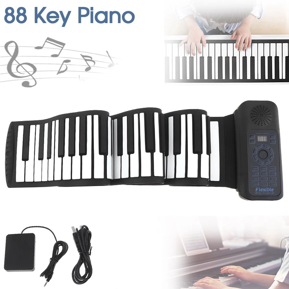88 клавиш USB MIDI Roll Up Piano портативная электронная силиконовая Гибкая клавиатура