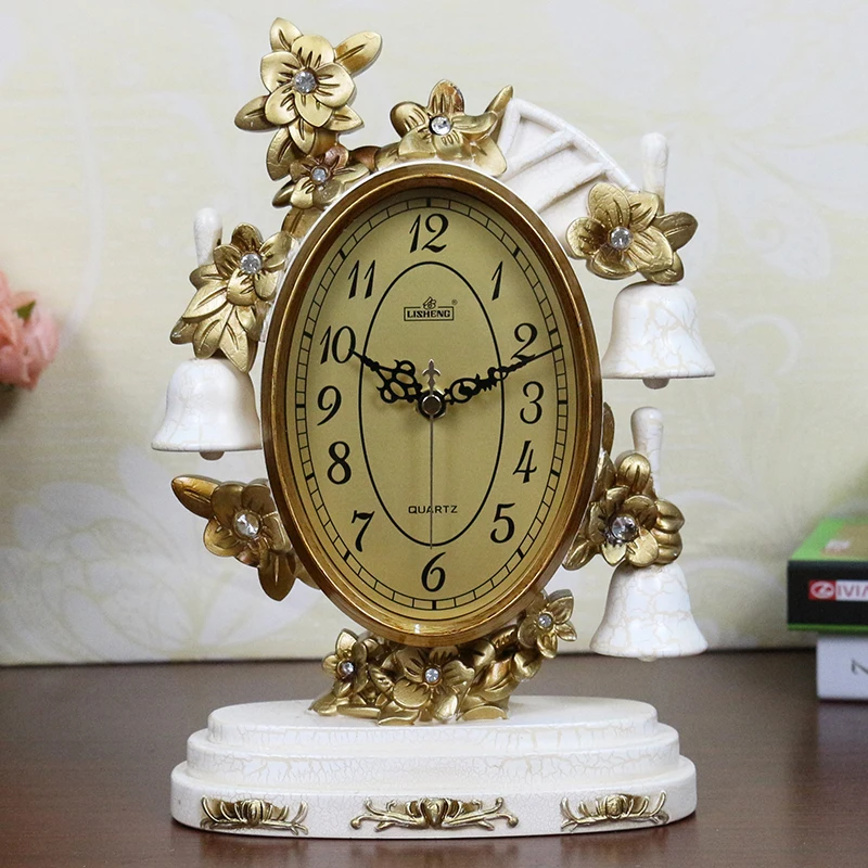 

Art European Table Clock Luxury Crafts Creative Vintage Living Room Silent Alarm Clock Desktop Wekker Home Decor Clock DA60ZZ