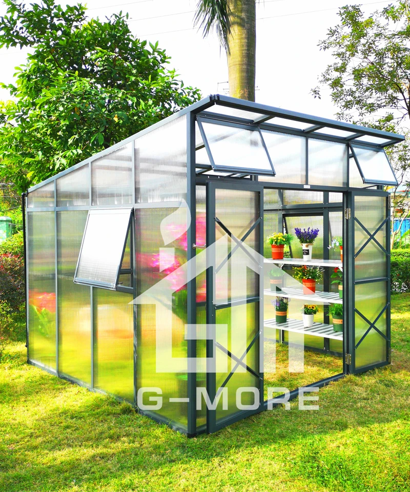 Садовая теплица с наклонной крышей и сверхпрочной алюминиевой рамой черная 9 8