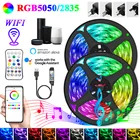 Светодиодная лента с Wi-Fi, светодиодная лампа RGB 5050 SMD 2835, гибкая водонепроницаемая лента с диодами 5-30 м, 12 В постоянного тока, с адаптером питания для пульта дистанционного управления
