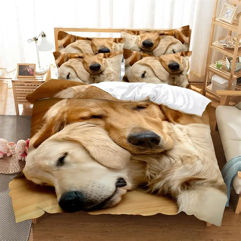 

Goldene Hund Bettbezug-set 3d Digitaldruck Bett Leinen Mode Design Tröster Abdeckung Bettwäsche-sets Bett Set
