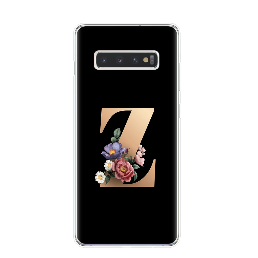 Classic Elegant floral 26 alphabet font letter Phone Case For Coque Samsung S8 S9 S10 Plus Lite S10E 5G Cover Soft silicone Capa | Мобильные