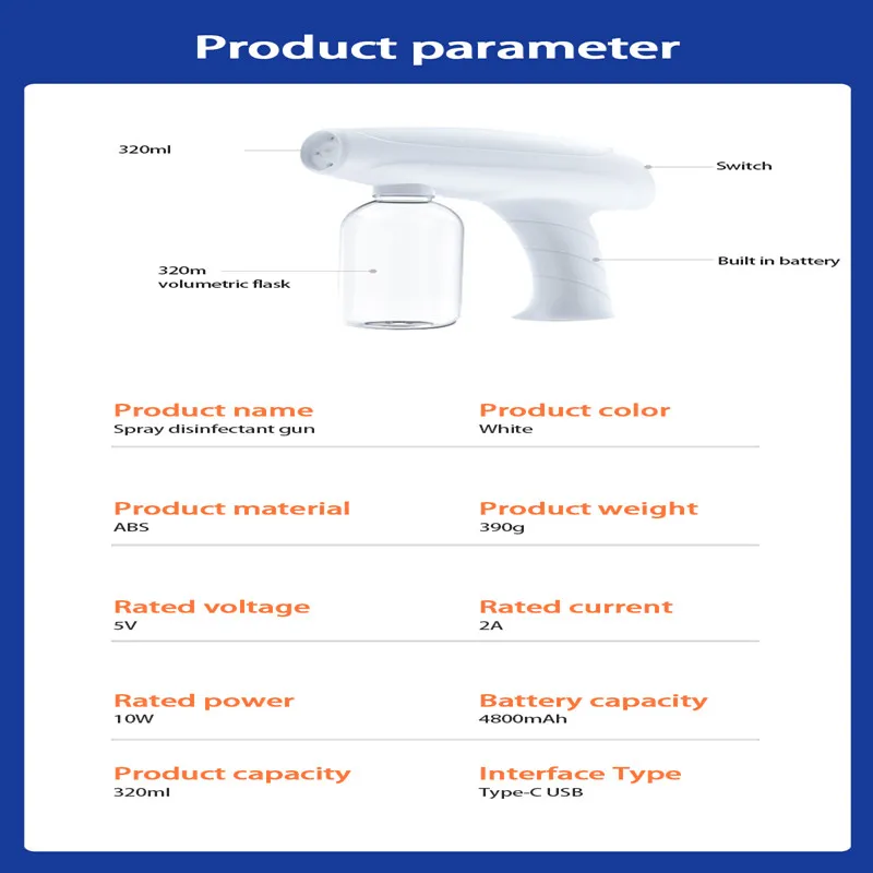 Портативный Электрический распылитель синего цвета с зарядкой от USB Type-C 3 320 мл |