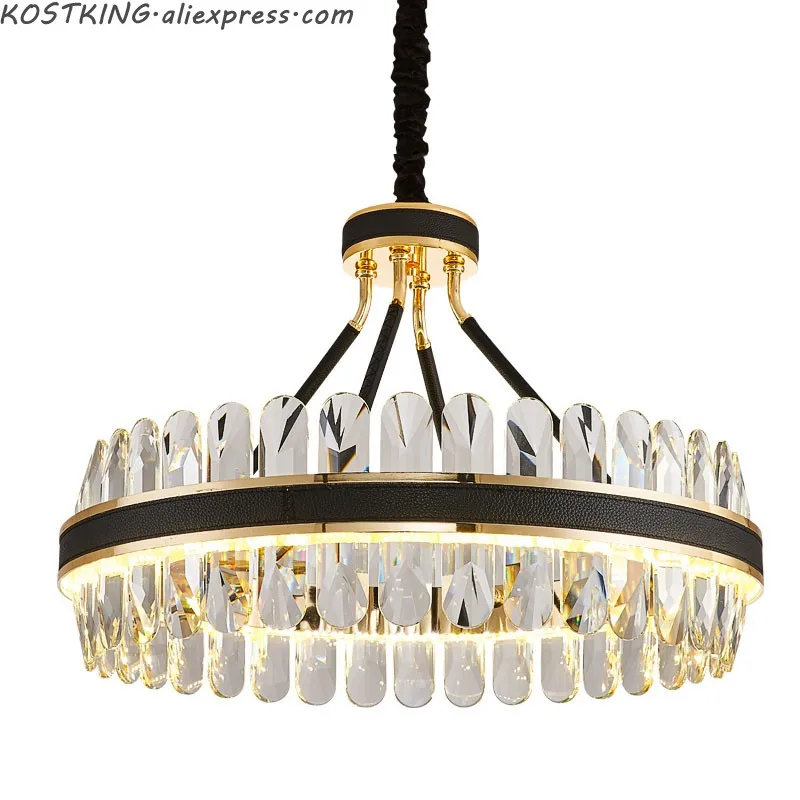 

LED Postmodern Round Oval Crystal Chandelier Lighting Lustre Suspension Luminaire Lampen For Dinning Room