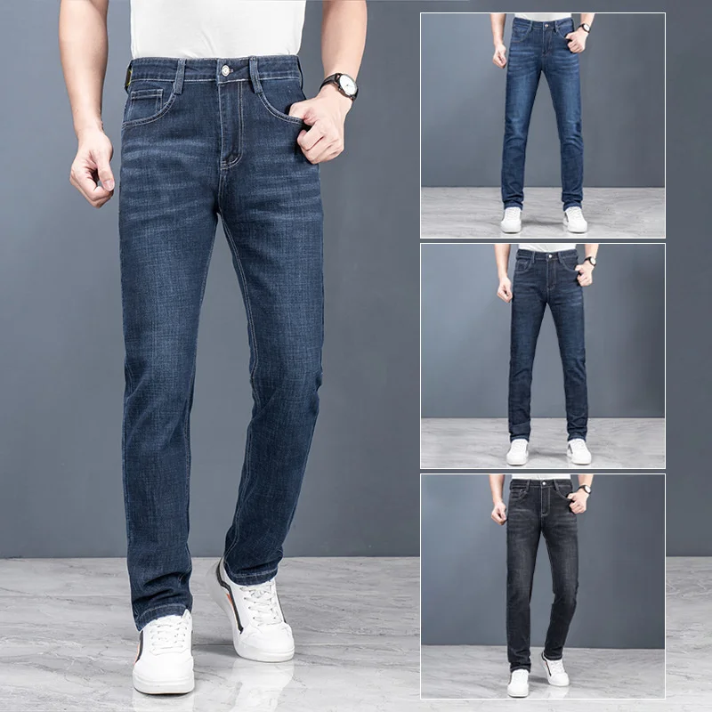 

Busin dark blue jeans Multi Poet men's Jeans Bla Formal Pants autumn winter thiened jeans men's
