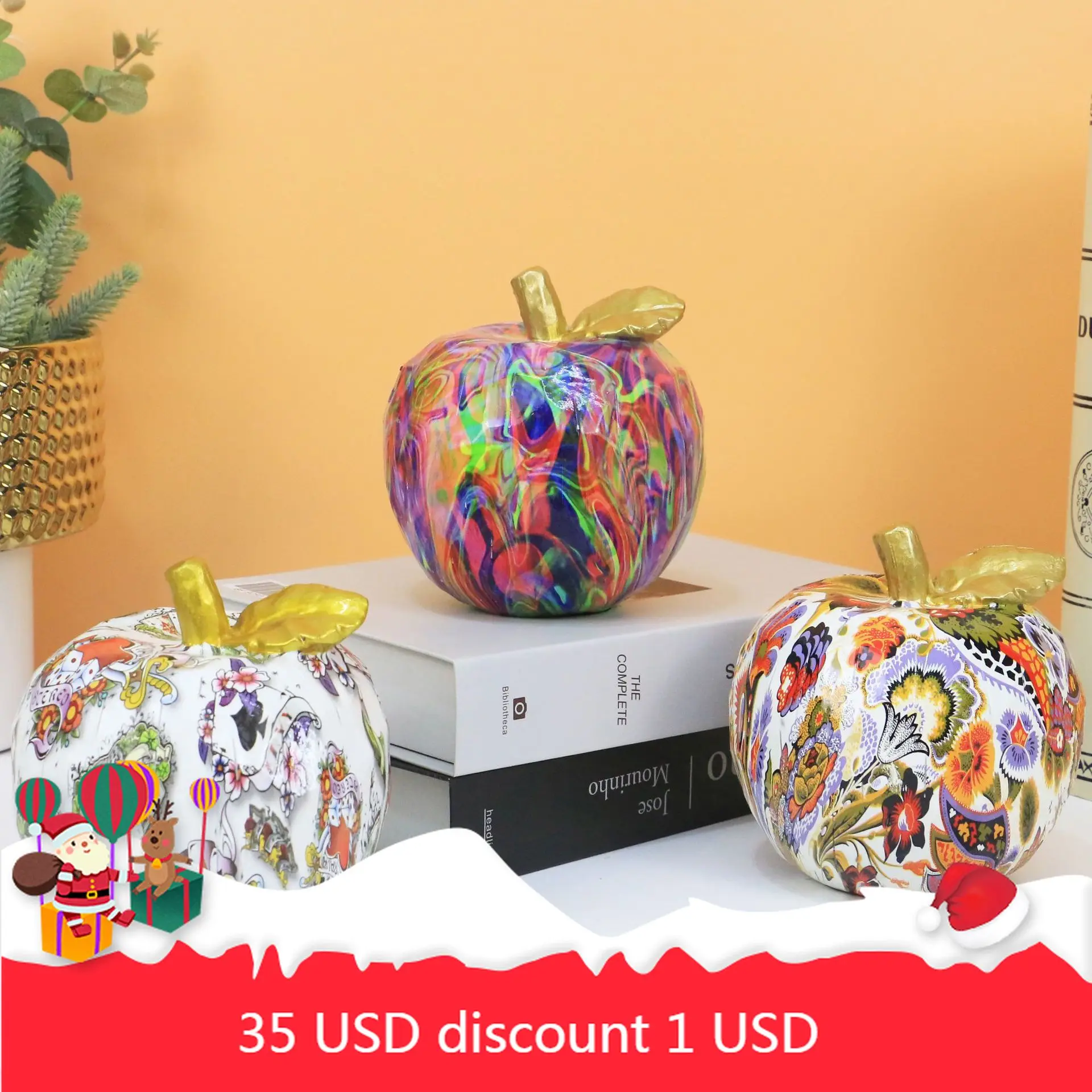 

2022 colorful resin crafts living room bedroom study jewelry modern simple color apple ornaments wedding Christmas decoration