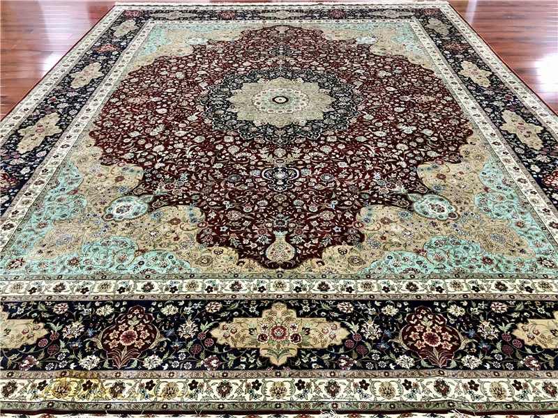 Goede 12X15 Voeten Big Size Perzische Handgeknoopte Zijden Tapijt 100% Zijderups Zijde Tapijt Luxe Villa Gebied Tapijt