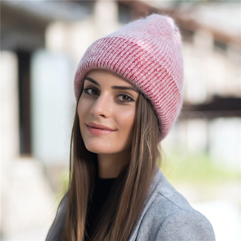 

2022 New Simple Beanie Hat For Women Autumn Winter Skullies Thicken Warm Wool Cap Solid Bonnet Soft Winter Female Caps