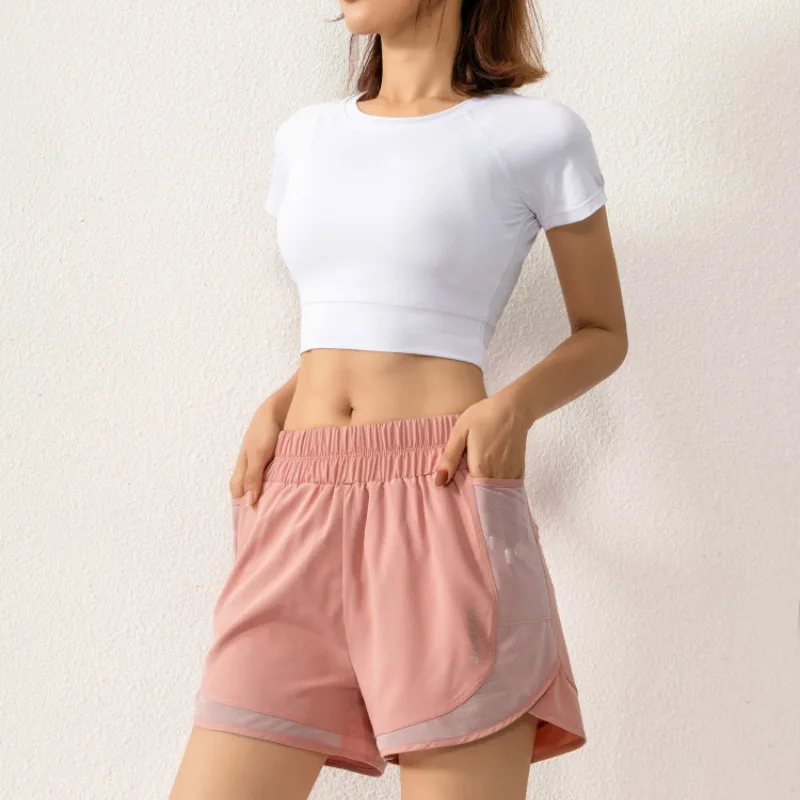 

Women Sports Fitness Short Two-piece Loose Workout Shorts High Waist Running Yoga Shorts Walking Shorts with Mesh Pockets