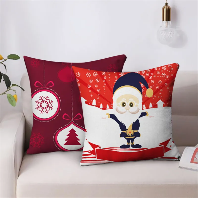 

Fuwatacchi Red Merry Christmas Cushion Cover Xmas Gift Printed Pillow Covers for Home Sofa Decor Pillowcases Funda Cojin 45x45cm